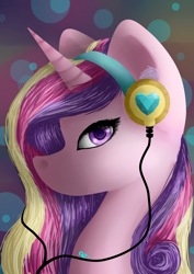 Size: 2480x3496 | Tagged: safe, artist:moon-wing, character:princess cadance, female, headphones, portrait, solo