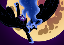 Size: 1920x1355 | Tagged: safe, artist:deeptriviality, character:nightmare moon, character:princess luna, female, flying, moon, solo