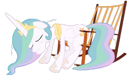 Size: 6706x4000 | Tagged: safe, artist:bednarowski, character:princess celestia, species:alicorn, species:pony, chair, elderly, eyes closed, female, floppy ears, mare, old, rocking chair, simple background, solo, transparent background