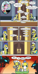 Size: 1513x2916 | Tagged: safe, artist:thewormouroboros, character:princess cadance, character:queen chrysalis, species:changeling, species:pegasus, species:pony, species:unicorn, episode:a canterlot wedding, g4, my little pony: friendship is magic, comic, disguise, disguised changeling, fake cadance, female, male, royal guard, stallion, tempting fate, this day aria, you dun goofed