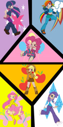 Size: 900x1798 | Tagged: safe, artist:bleedman, character:applejack, character:fluttershy, character:pinkie pie, character:rainbow dash, character:rarity, character:twilight sparkle, species:human, clothing, cutie mark background, female, humanized, mary janes, pantyhose, shoes, skirt, sneakers