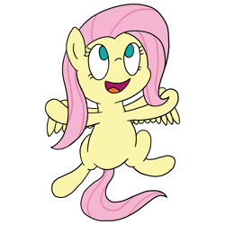 Size: 1500x1500 | Tagged: safe, artist:geonine, character:fluttershy, :d, female, hug request, simple background, smiling, solo, spread wings, wings