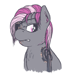 Size: 600x647 | Tagged: safe, artist:sandwichdelta, oc, oc only, oc:hired gun, fallout equestria, amputee, angry, chest fluff, cyborg, ear fluff, fallout, fallout equestria: heroes, scar, scowl