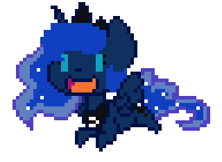 Size: 320x233 | Tagged: safe, artist:wynnchi, character:princess luna, :d, animated, chibi, female, pixel art, simple background, smiling, solo, transparent background