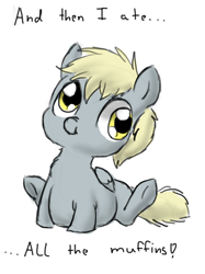Size: 524x700 | Tagged: safe, artist:defenceless, character:derpy hooves, species:pegasus, species:pony, :t, aderpose, belly, chubby, cute, derp, fat, female, fluffy, mare, nose wrinkle, scrunchy face, sitting, smiling, solo, underhoof