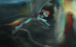 Size: 3600x2224 | Tagged: safe, artist:tiger-type, character:rainbow dash, female, flying, motion blur, solo, spread wings, wings