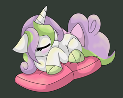 Size: 3704x2968 | Tagged: safe, artist:mississippikite, oc, oc only, oc:sweet pine, parent:spike, parent:sweetie belle, parents:spikebelle, species:dracony, black background, hybrid, interspecies offspring, offspring, simple background, sleeping, solo