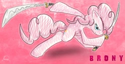 Size: 1268x650 | Tagged: safe, artist:ryuukiba, character:pinkie pie, female, solo, sword, weapon