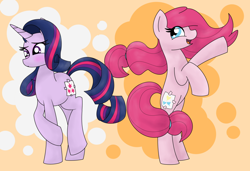 Size: 1024x699 | Tagged: safe, artist:mississippikite, character:applejack, character:pinkie pie, character:rarity, character:twilight sparkle, fake cutie mark, mane swap, palette swap, personality swap