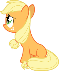 Size: 900x1086 | Tagged: safe, artist:teiptr, character:applejack, species:pony, blank flank, female, filly, frown, looking up, sad, simple background, solo, transparent background, unhapplejack, vector, younger