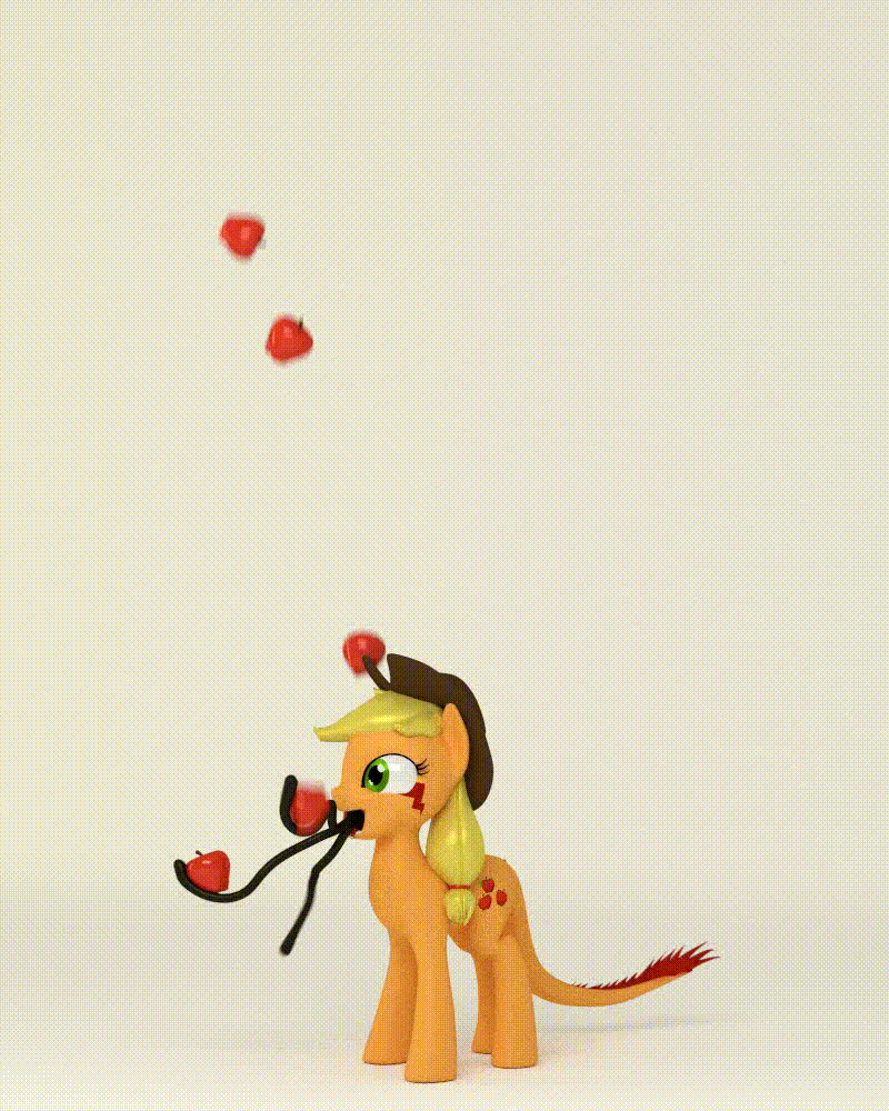 Size: 800x1000 | Tagged: safe, artist:uncommented, character:applejack, 3d, animated, apple, female, food, juggling, monster pony, original species, solo, species swap, tail wag, tatzljack, tatzlpony, tentacle tongue, tentacles