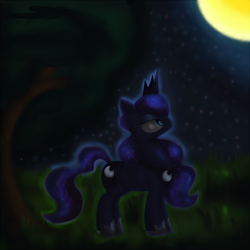 Size: 1250x1250 | Tagged: safe, artist:king-sombrero, character:princess luna, female, looking up, moon, night, solo, stars, tree