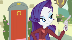 Size: 1920x1080 | Tagged: safe, artist:darthlena, character:rarity, episode:rarity investigates, g4, my little pony: friendship is magic, my little pony:equestria girls, detective, detective rarity, gun, revolver, weapon