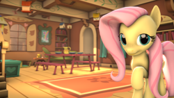 Size: 1920x1080 | Tagged: safe, artist:neondion60, character:fluttershy, 3d, female, fluttershy's cottage, solo, source filmmaker