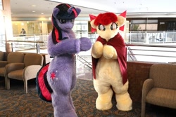 Size: 600x400 | Tagged: safe, artist:tashiroyu, character:apple bloom, character:twilight sparkle, species:human, clothing, cosplay, costume, fursuit, irl, irl human, photo