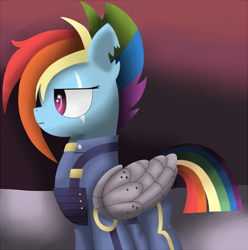 Size: 1100x1108 | Tagged: safe, artist:king-sombrero, character:rainbow dash, episode:the cutie re-mark, alternate timeline, apocalypse dash, crystal war timeline, female, scar, solo