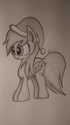 Size: 1024x1811 | Tagged: safe, artist:chrispy248, character:derpy hooves, species:pegasus, species:pony, clothing, female, hat, mare, monochrome, santa hat, solo, traditional art