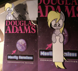 Size: 1024x933 | Tagged: safe, artist:chrispy248, character:derpy hooves, species:pegasus, species:pony, book, bookmark, douglas adams, female, mare, mostly harmless