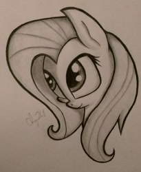 Size: 1024x1246 | Tagged: safe, artist:chrispy248, character:fluttershy, female, monochrome, solo, traditional art