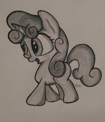 Size: 1024x1186 | Tagged: safe, artist:chrispy248, character:sweetie belle, female, grayscale, monochrome, solo, traditional art