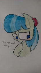 Size: 1520x2688 | Tagged: safe, artist:chrispy248, character:coco pommel, blushing, cocobetes, cute, female, mane, missing accessory, solo, traditional art
