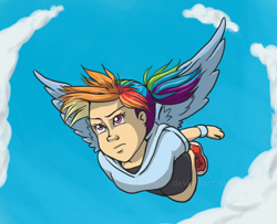 Size: 600x487 | Tagged: safe, artist:feujenny07, character:rainbow dash, converse, flying, humanized, shoes, winged humanization