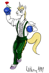 Size: 734x1088 | Tagged: safe, artist:witkacy1994, character:prince blueblood, species:anthro, species:unguligrade anthro, clothing, crossover, dudley, male, simple background, solo, street fighter, street fighter 3, transparent background