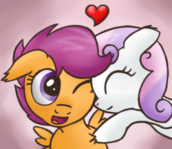 Size: 700x606 | Tagged: safe, artist:smockhobbes, character:scootaloo, character:sweetie belle, ship:scootabelle, cute, cutealoo, diasweetes, female, heart, hug, lesbian, shipping