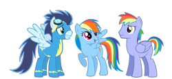 Size: 1935x894 | Tagged: safe, artist:rebron-y, character:rainbow blaze, character:rainbow dash, character:soarin', species:pony, ship:soarindash, female, male, shipping, simple background, straight, transparent background, vector