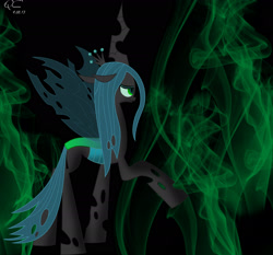 Size: 2202x2048 | Tagged: dead source, safe, artist:qcryzzy, character:queen chrysalis, species:changeling, changeling queen, female, smiling, solo