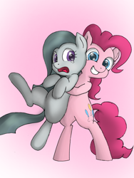 Size: 768x1024 | Tagged: safe, artist:mizore43, character:marble pie, character:pinkie pie, hug, pie sisters, pie twins, sisters, worried