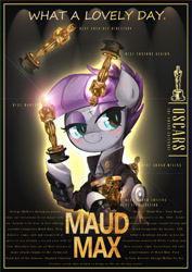 Size: 1414x2000 | Tagged: safe, artist:kuma8696, character:maud pie, alternate hairstyle, alternate timeline, apocalypse maud, crystal war timeline, english, mad max, mad max fury road, movie, movie poster, movie reference, oscar, pun, statue