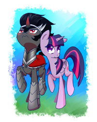 Size: 600x750 | Tagged: safe, artist:patty-plmh, character:king sombra, character:twilight sparkle, character:twilight sparkle (alicorn), species:alicorn, species:pony, ship:twibra, blushing, female, male, mare, shipping, straight, tsundere