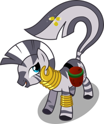 Size: 730x867 | Tagged: safe, artist:canon-lb, character:zecora, species:pony, species:zebra, absurd resolution, bird's eye view, ear piercing, earring, female, jewelry, leg rings, mare, neck rings, piercing, saddle bag, seeds of truth, simple background, solo, tail hold, transparent background, vector