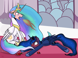 Size: 1600x1200 | Tagged: safe, artist:akashasi, character:princess celestia, character:princess luna, burp, fire, food, pepper, red peppers