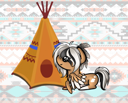 Size: 1650x1326 | Tagged: safe, artist:skajcia, oc, oc only, species:pegasus, species:pony, native american, pegasus oc, solo, tipi, wings