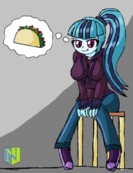 Size: 1000x1300 | Tagged: safe, artist:neutralchilean, character:sonata dusk, my little pony:equestria girls, breasts, busty sonata dusk, clothing, female, food, hoodie, solo, sonataco, taco, that girl sure loves tacos, thought bubble