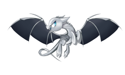 Size: 3000x1800 | Tagged: safe, artist:okapifeathers, species:dracony, fangs, floppy ears, flying, hybrid, llvm, open mouth, ponified, programming, simple background, smirk, solo, spread wings, transparent background, wings