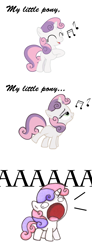 Size: 1000x2720 | Tagged: safe, artist:kanrabat, character:sweetie belle, species:pony, species:unicorn, comic, in-universe pegasister, lyrics, meme, singing, song, sweetie derelle, theme song