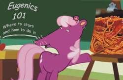 Size: 900x588 | Tagged: safe, artist:dethlunchies, edit, edited screencap, screencap, character:cheerilee, arthur, comic sans, eugenics, let it haunt your nightmares, mr. ratburn, not salmon, oh are you having cake?, spaghetti, text, wat, what has science done