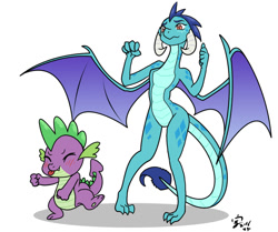 Size: 1255x1050 | Tagged: safe, artist:xenosaga428, character:princess ember, character:spike, species:dragon, ship:emberspike, episode:gauntlet of fire, g4, my little pony: friendship is magic, cute, dancing, eyes closed, female, male, shipping, simple background, straight, the monkey, tongue out, white background
