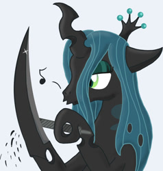 Size: 952x1000 | Tagged: safe, artist:wolferahm, edit, character:queen chrysalis, species:changeling, claws, female, hooficure, solo