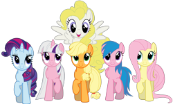 Size: 4024x2421 | Tagged: safe, artist:ramseybrony17, character:applejack (g1), character:firefly, character:posey, character:sparkler (g1), character:surprise, g1, absurd resolution, g1 six, g1 to g4, generation leap