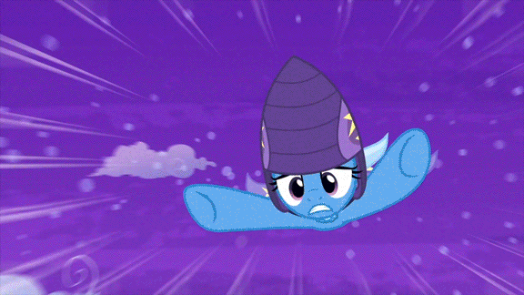 Size: 576x324 | Tagged: safe, artist:tengami, character:trixie, species:pony, species:unicorn, episode:no second prances, g4, my little pony: friendship is magic, animated, bad end, death, female, helmet, manticore, mare, megaman, moonshot manticore mouth dive