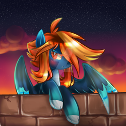 Size: 1024x1024 | Tagged: safe, artist:sallylapone, oc, oc only, solo, sunset, wall, watermark