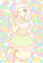 Size: 532x785 | Tagged: safe, artist:nemucure, character:fluttershy, species:anthro, clothing, dress, female, solo