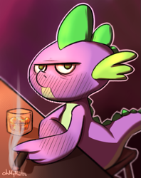 Size: 519x654 | Tagged: safe, artist:ohmymarton, character:spike, alcohol, cigar, glass, male, smoking, solo, stubble, whiskey