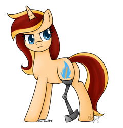 Size: 2500x2601 | Tagged: safe, artist:chelseaz123, oc, oc only, amputee, angry, cyborg, not sunset shimmer, plot, prosthetic limb, prosthetics, solo