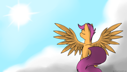 Size: 1920x1080 | Tagged: safe, artist:kyroking, character:scootaloo, species:pegasus, species:pony, butt, cloud, female, mare, older, plot, scootaloo can fly, solo