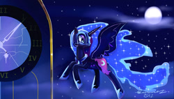 Size: 1024x580 | Tagged: safe, artist:incinerater, character:nightmare moon, character:princess luna, female, moon, night, solo, stars